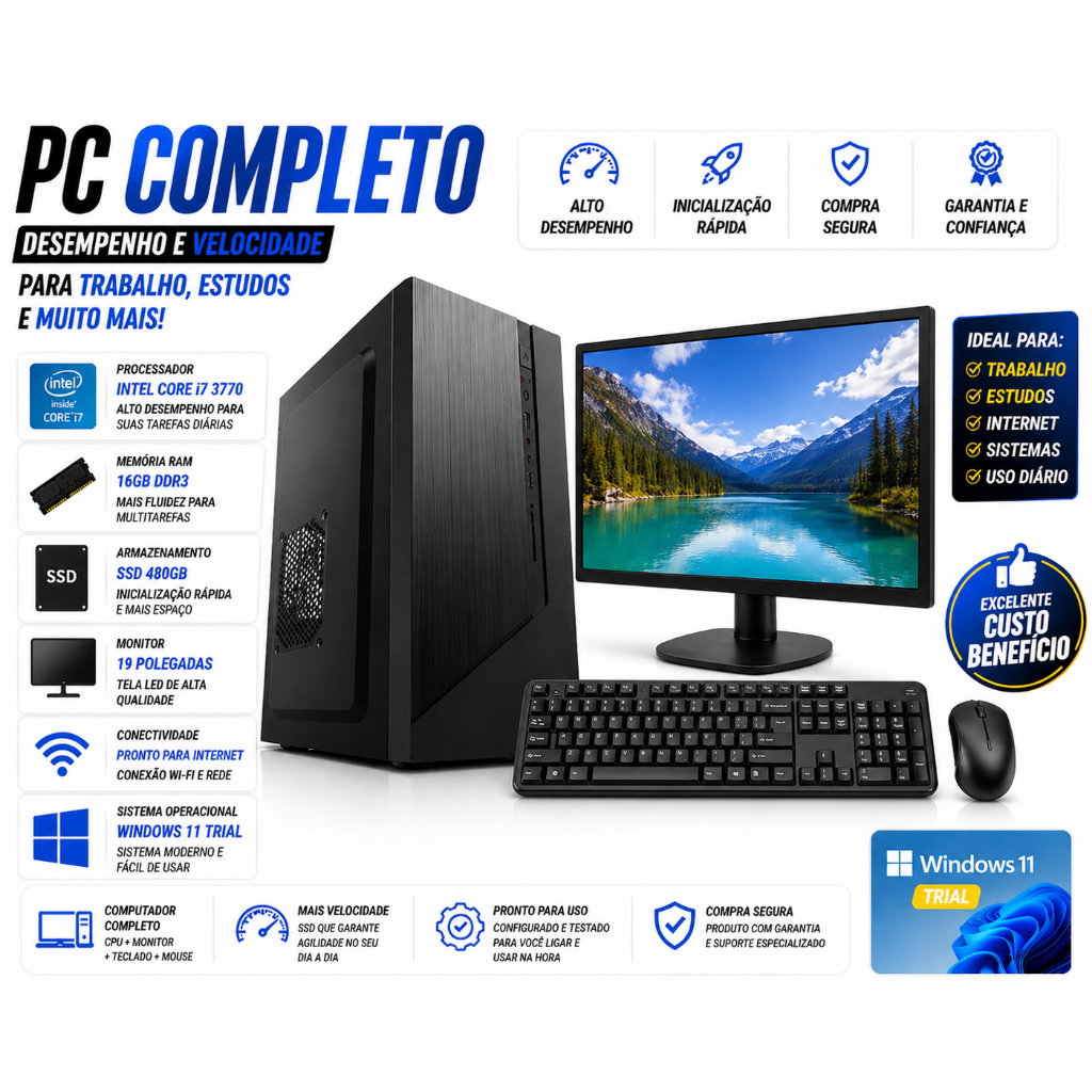 PC COMPLETO INTEL CPU I7 3770 MEMORIA 16GB SSD 480