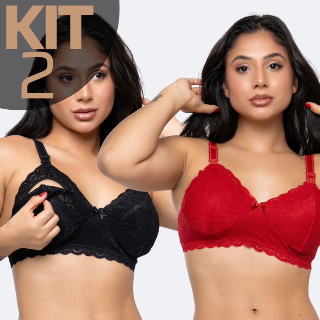 KIT 2 Sutiã Amamentação Renda Sem Bojo Sem Aro 