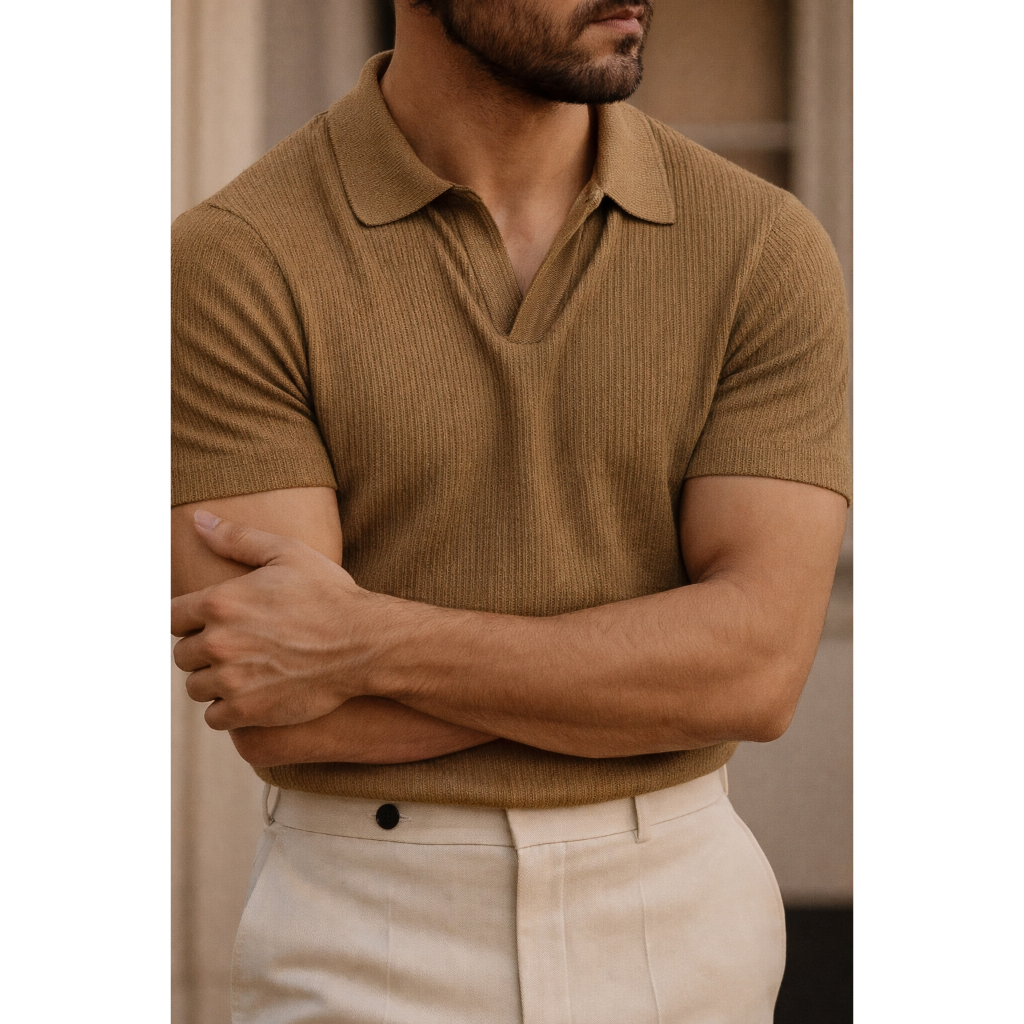 polo texturizada masculina italiana algodão efeit