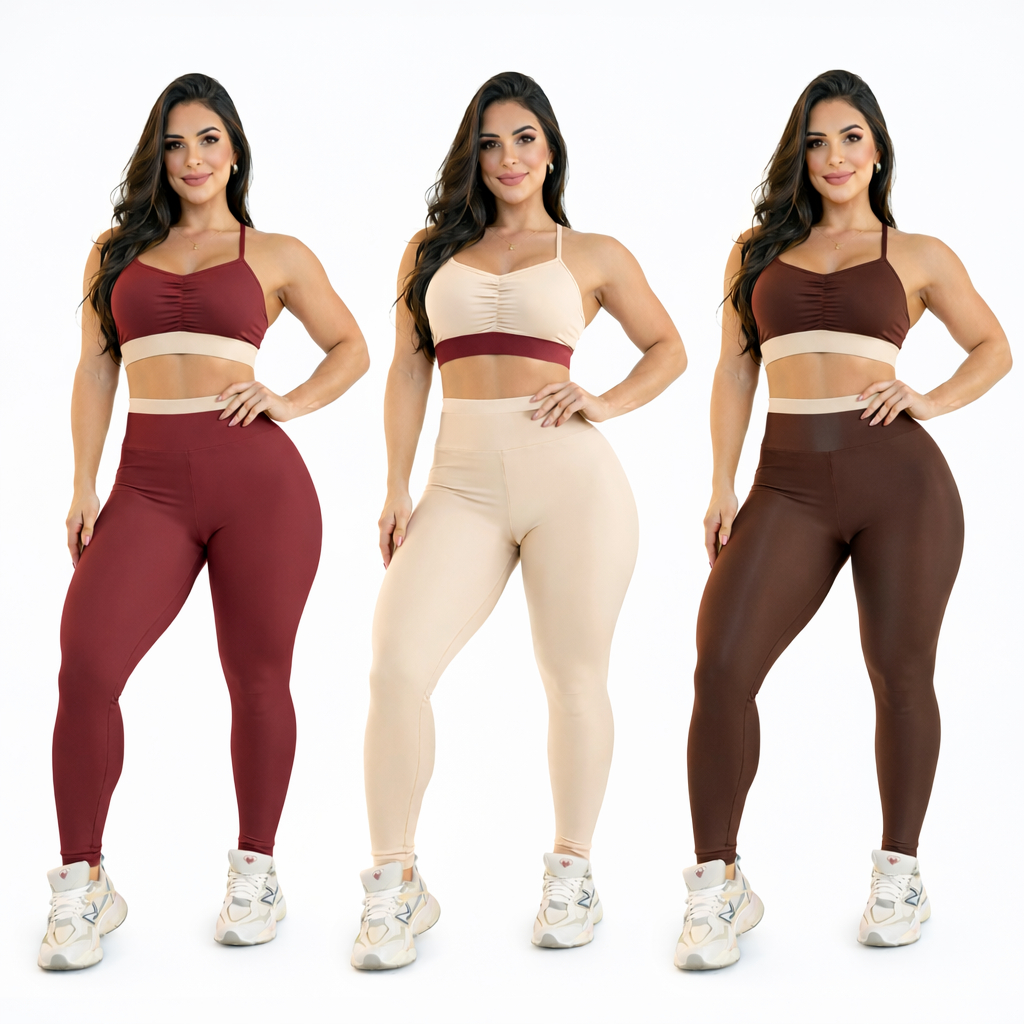 Conjunto Fitness Feminino Academia Bicolor Top e L