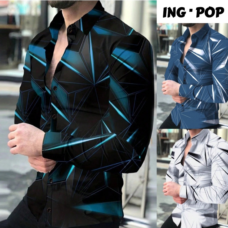 Camisa Social Estampada de Botão Casual Masculina