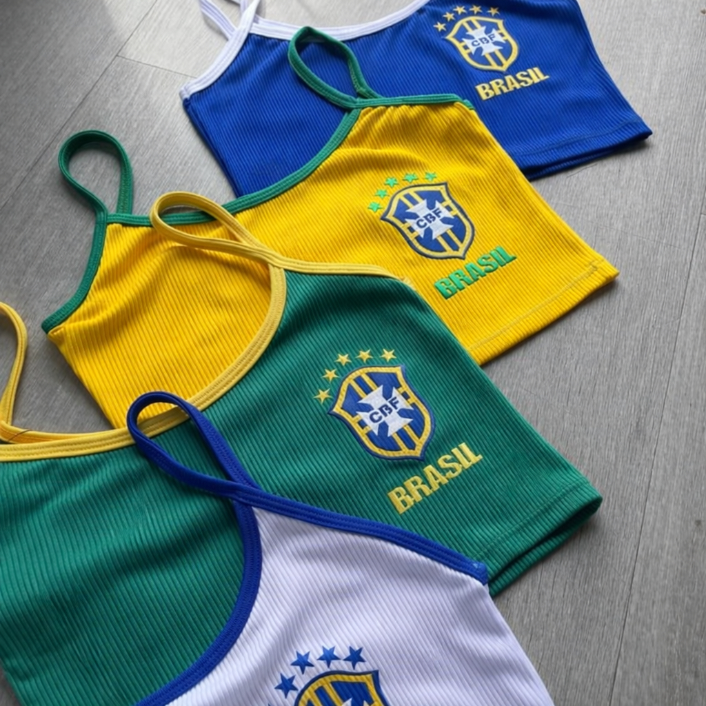 Kit 3 Cropped Regata Brasil Feminina Estampado Alt