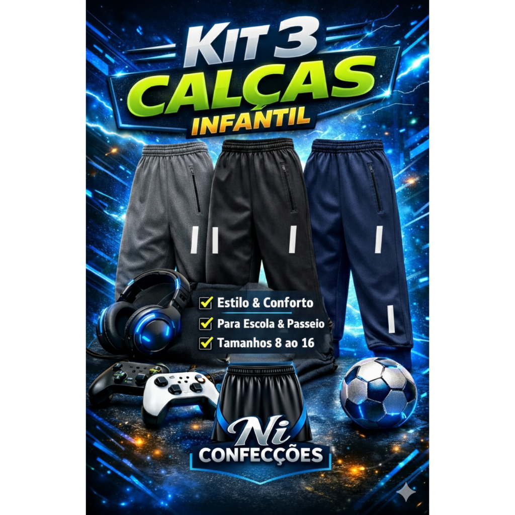 Kit 3 Calças Infantil Masculina Esportiva Confort