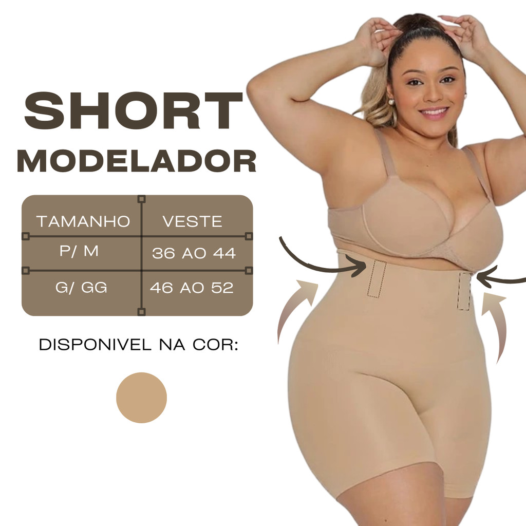 Short Cinta Modeladora Bege Alta Compressão 4 Bar