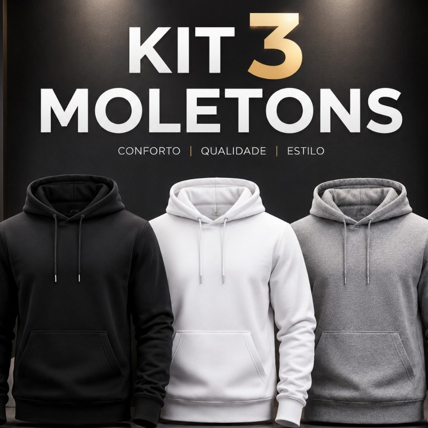 Kit 3 Unidades Moletom Básico Masculino Jaqueta T