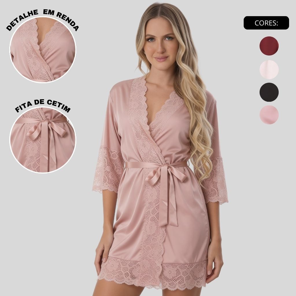 Robe Feminino Transpassado Manga 3/4 em Liganete c