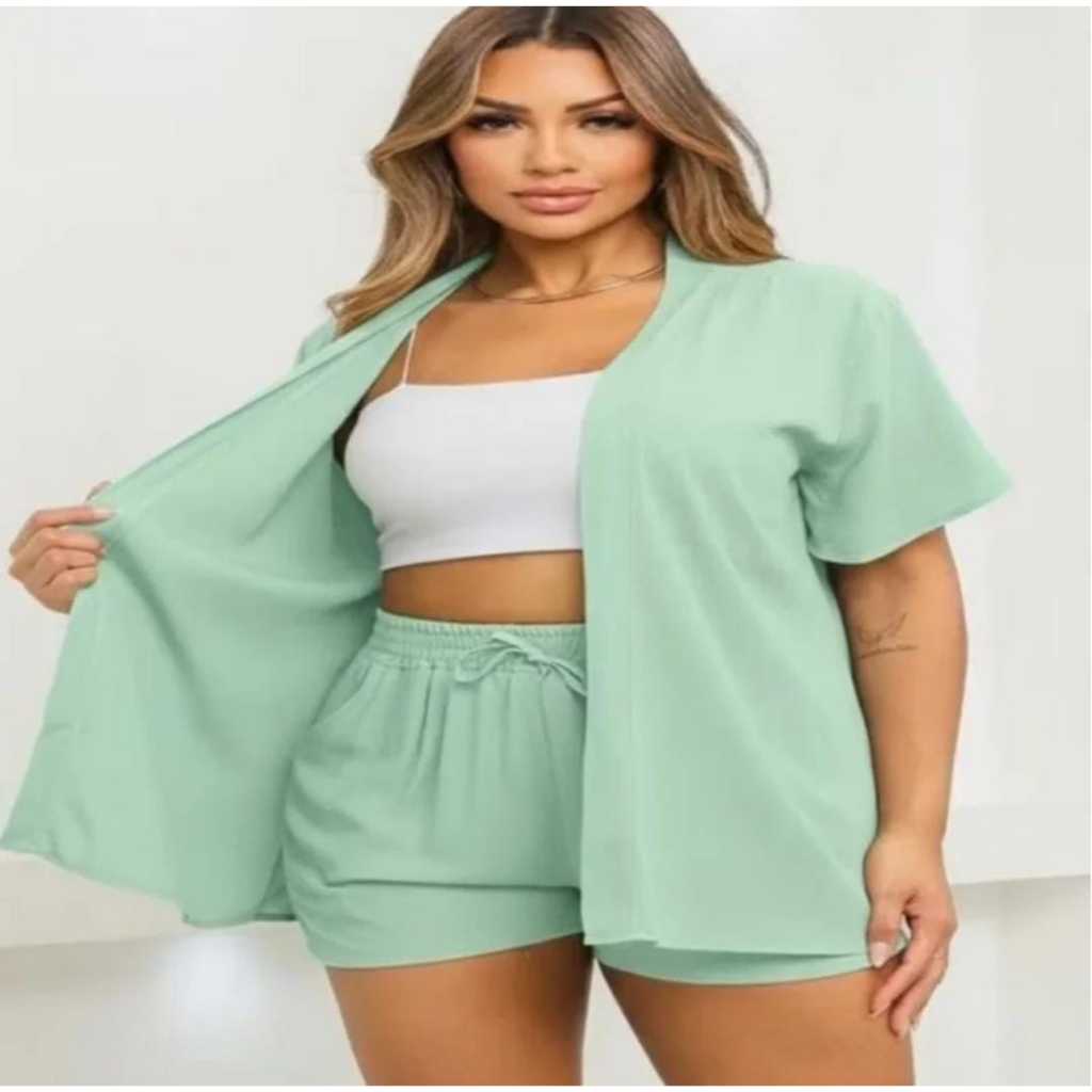 Conjunto 2 Peças Kimono com Short Tejido Duna Fem