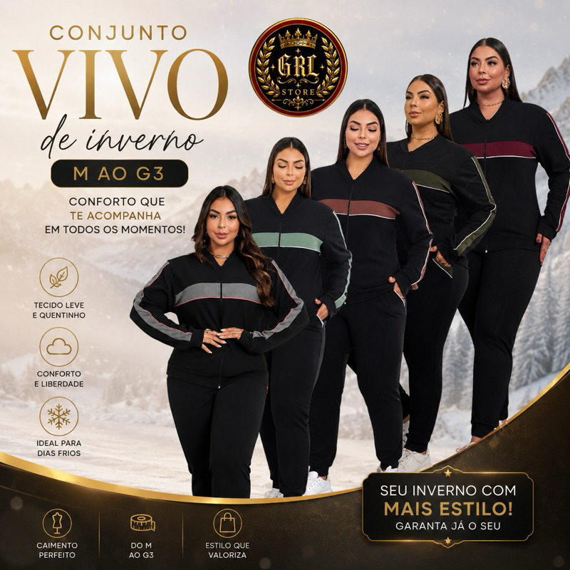 Conjunto Vivo Feminino em Malha Crepe  Do M ao G3 