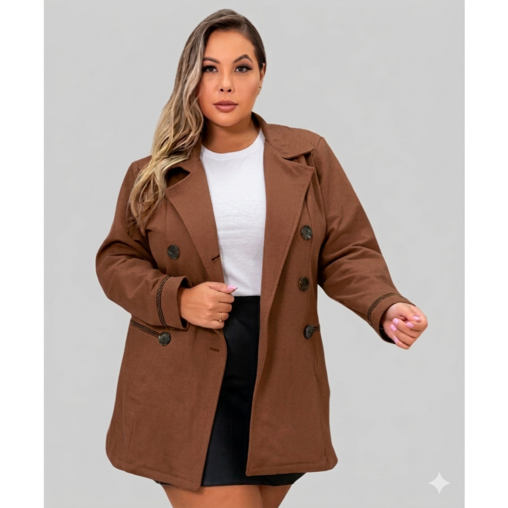 Casaco Longo Feminino Plus Size G1 G2 G3 Com Botõ