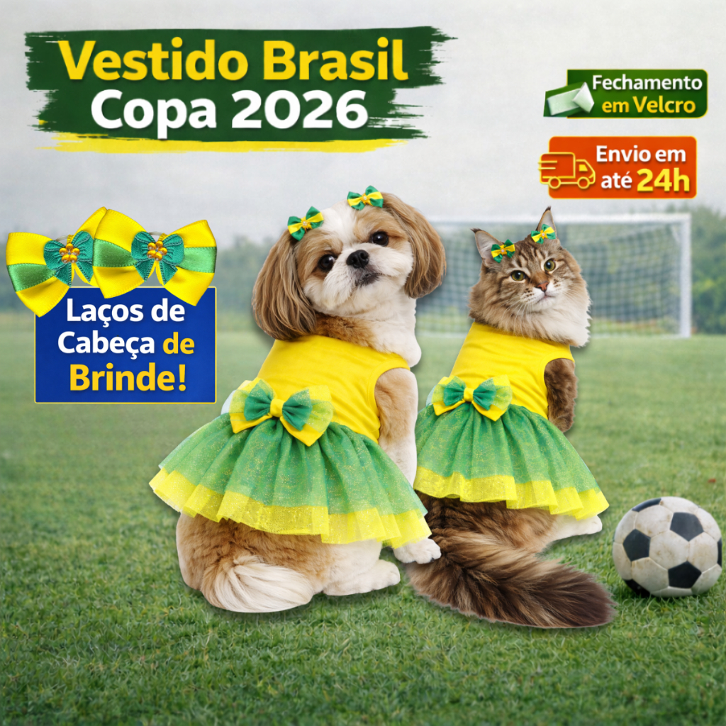 Vestido Pet Femea Copa Roupa Cachorro e Gato Brasi