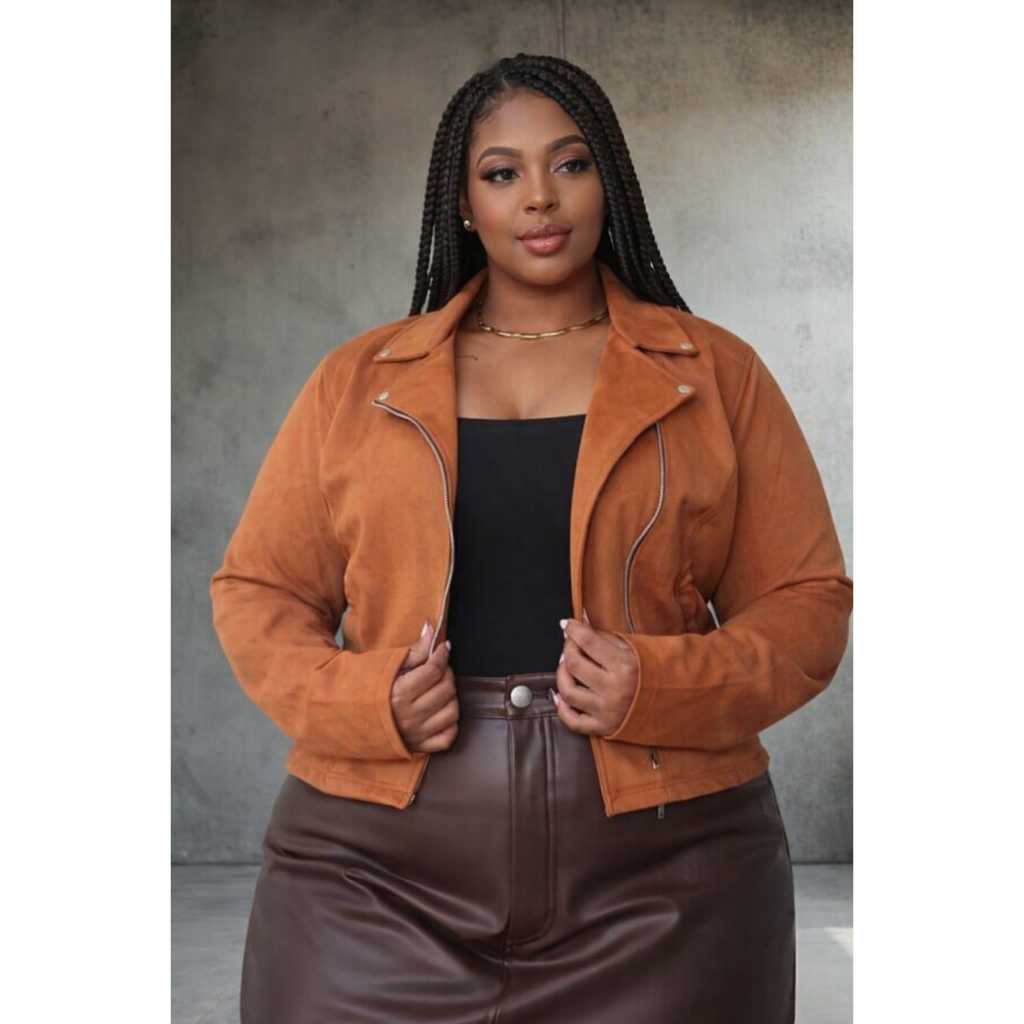 Jaqueta Feminina Suede Plus Size com Zíper  Estil