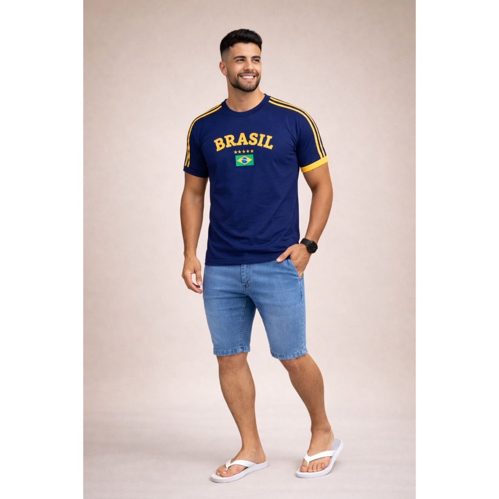 Camisa Bandeira do Brasil Bordada Torcedor Premium