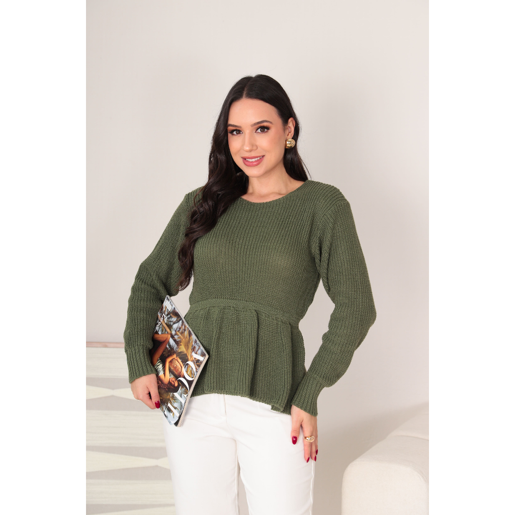Blusa Feminina Peplum Tricot Premium Confortável 
