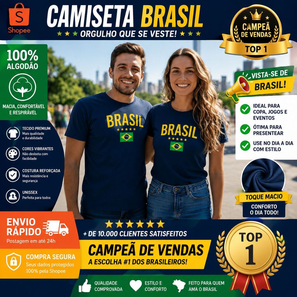 Kit Casal Seleção Brasileira  Camisetas Brasil E