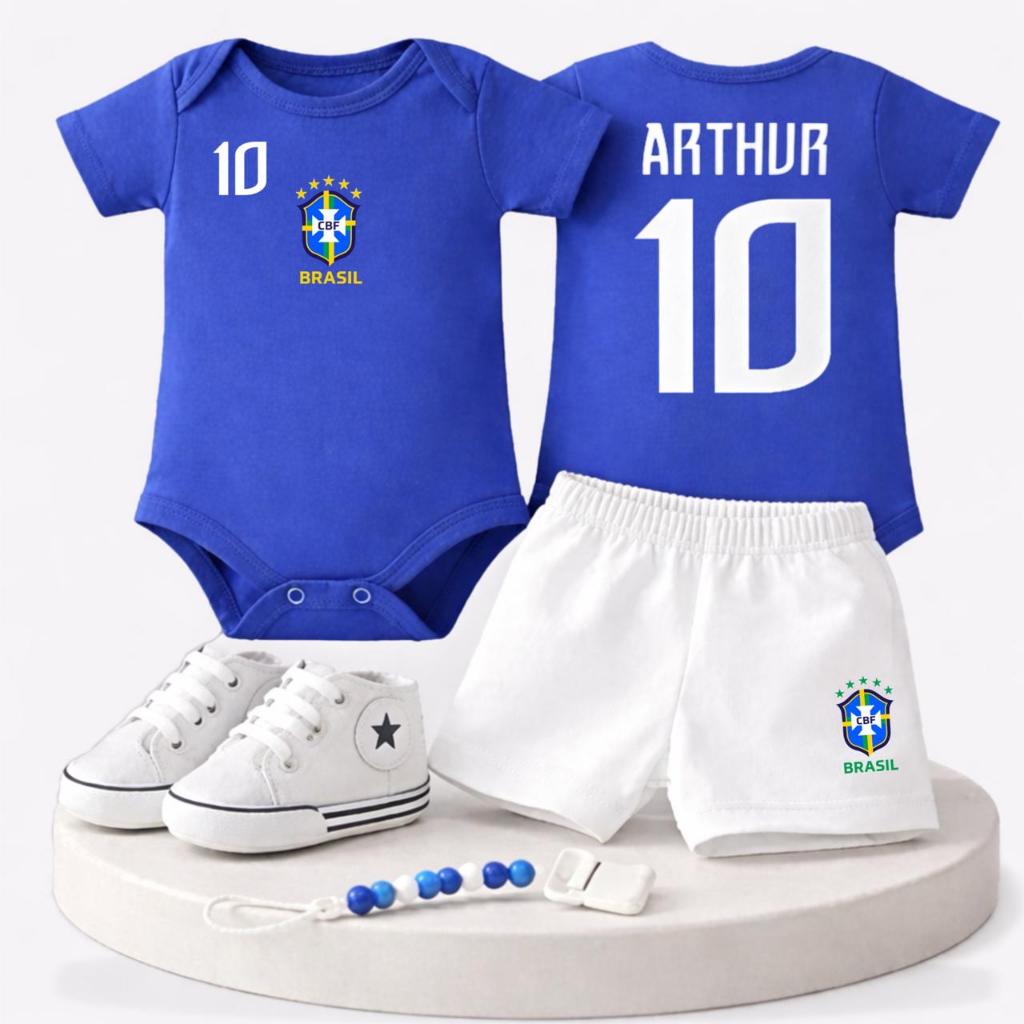 Conjunto Bebê Brasil Personalizado Nome + Número