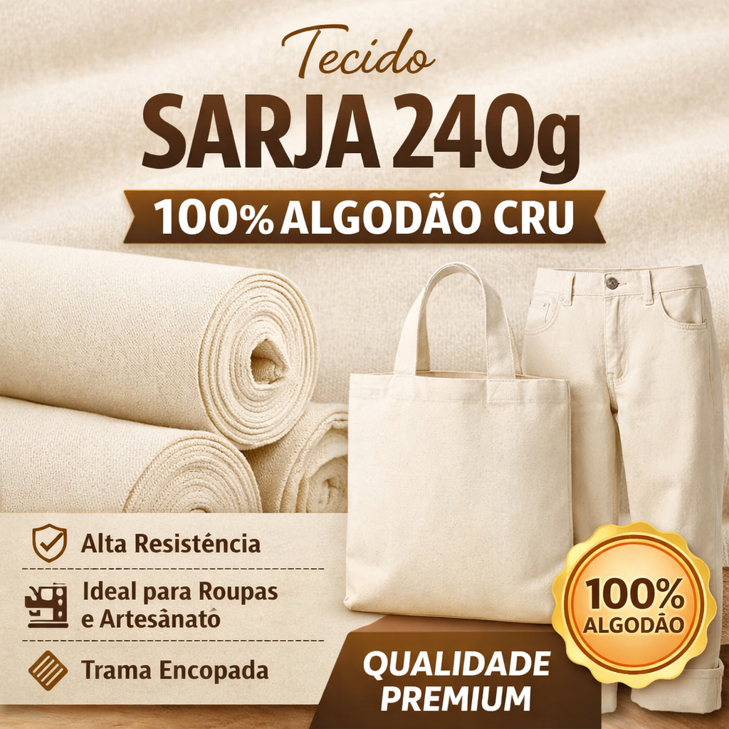 Metro Tecido Sarja 240g Cru – Ideal p/ Ecoba