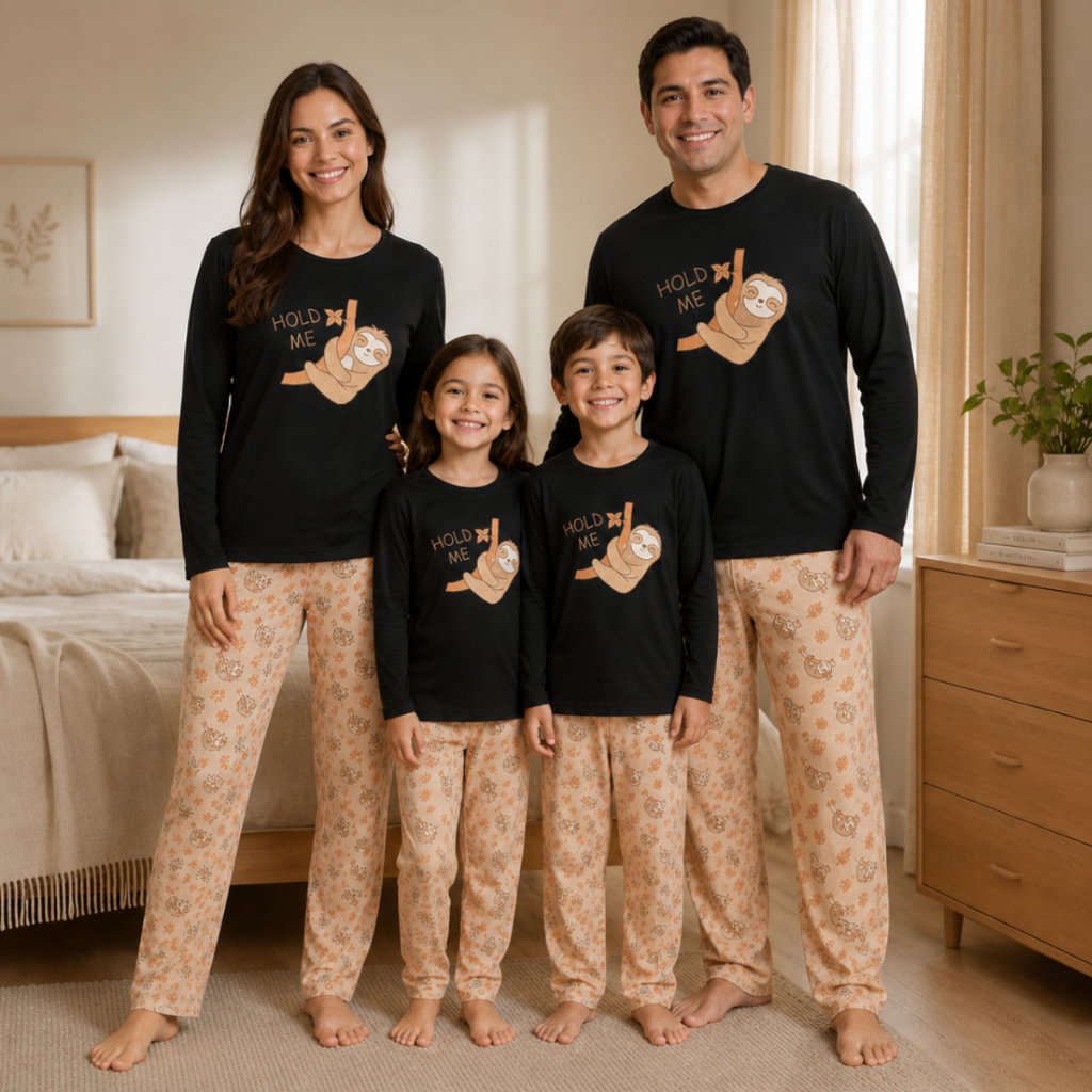 Kit Família Pijama Longo Inverno Pai Mãe Filho F