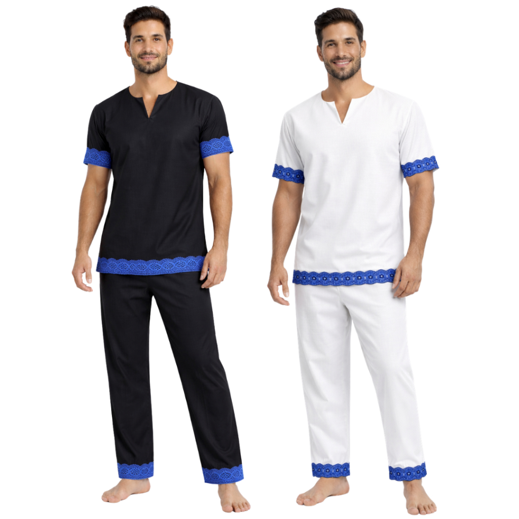 Conjunto Masculino Umbanda e Candomblé Bordado Az