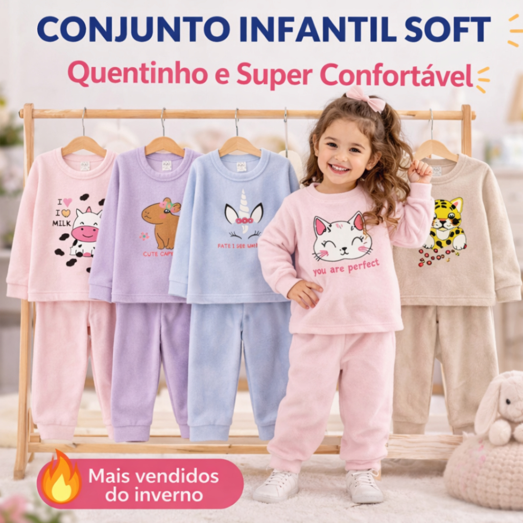 Kit 4 Peças Conjunto Infantil Soft Menina Inverno