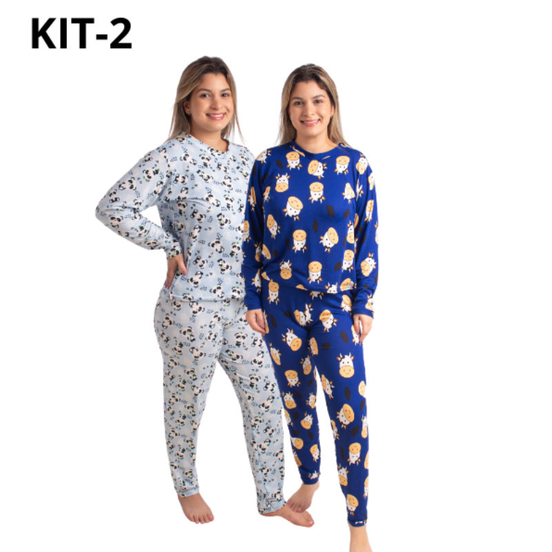 KIT 2 Pijamas De Frio De SUEDE BLUSA LONGA+CALÇA
