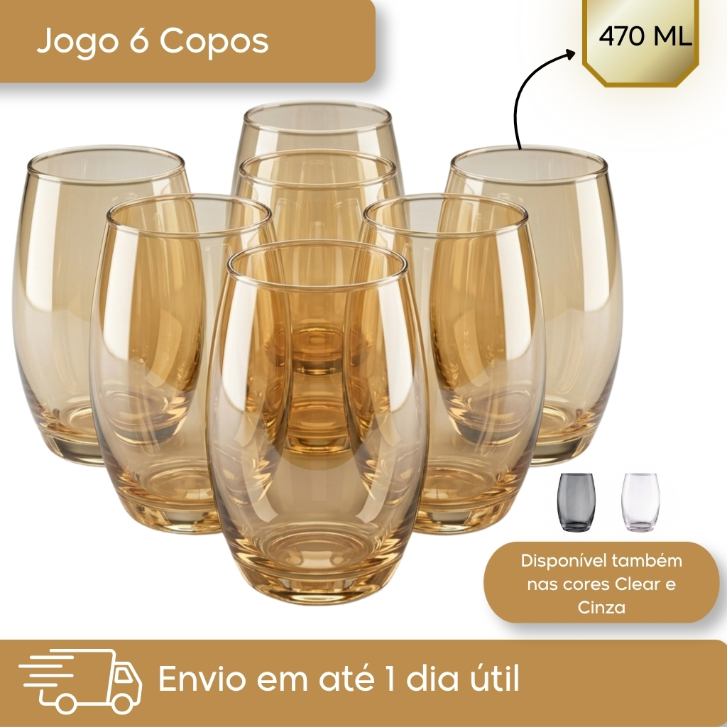 Jogo 6 Copos Vidro Long Drink 470ml Água Suco Dri