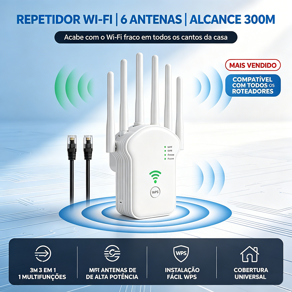 Repetidor Wi-Fi 1200Mbps com 6 Antenas  Roteador e