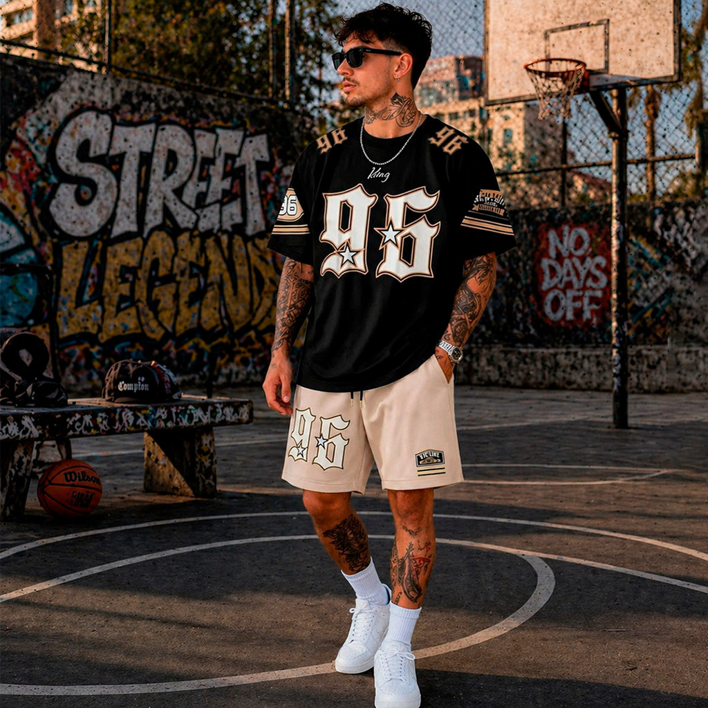Conjunto Camiseta Algodão E Bermuda Moletom Stree