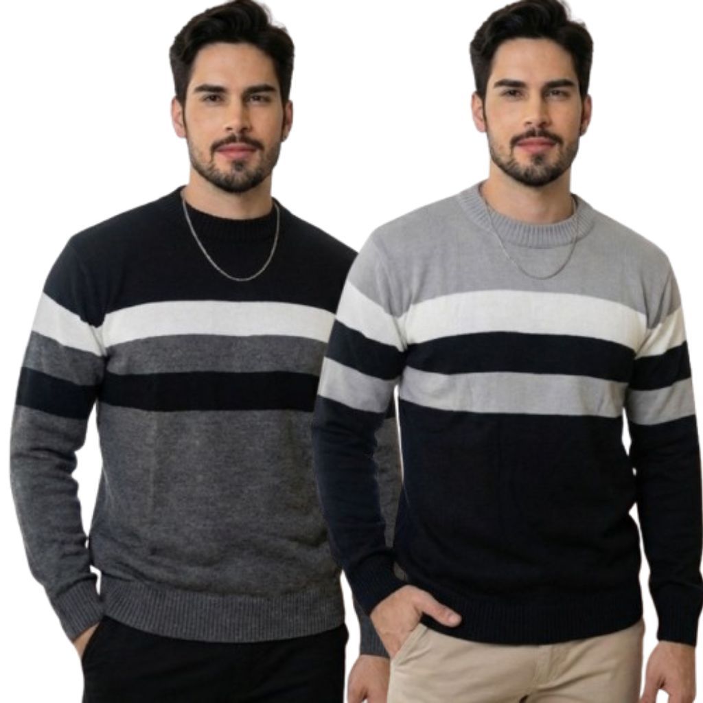 Kit 2 Blusa Manga Longa Masculina  Gola Redonda Su