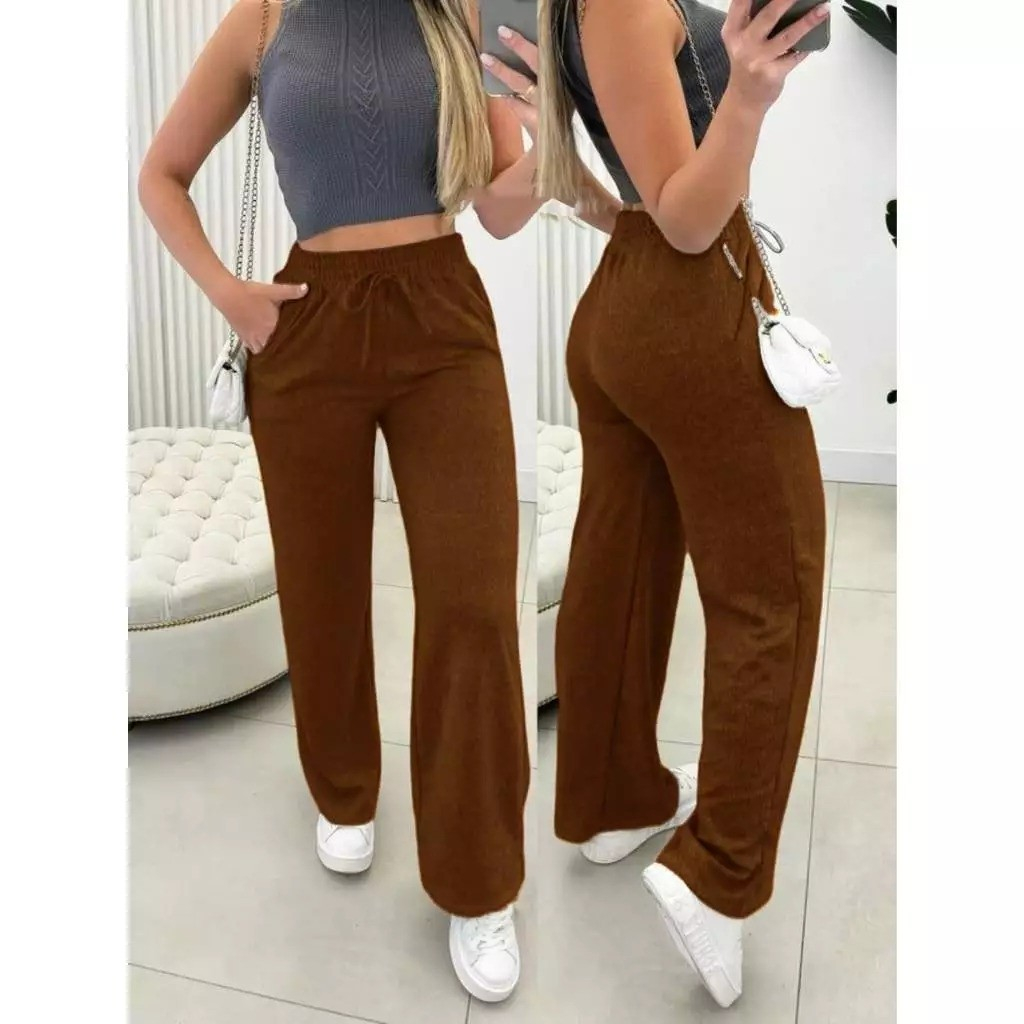 Calça Pantalona Lanzinha Feminina Cintura Alta Co