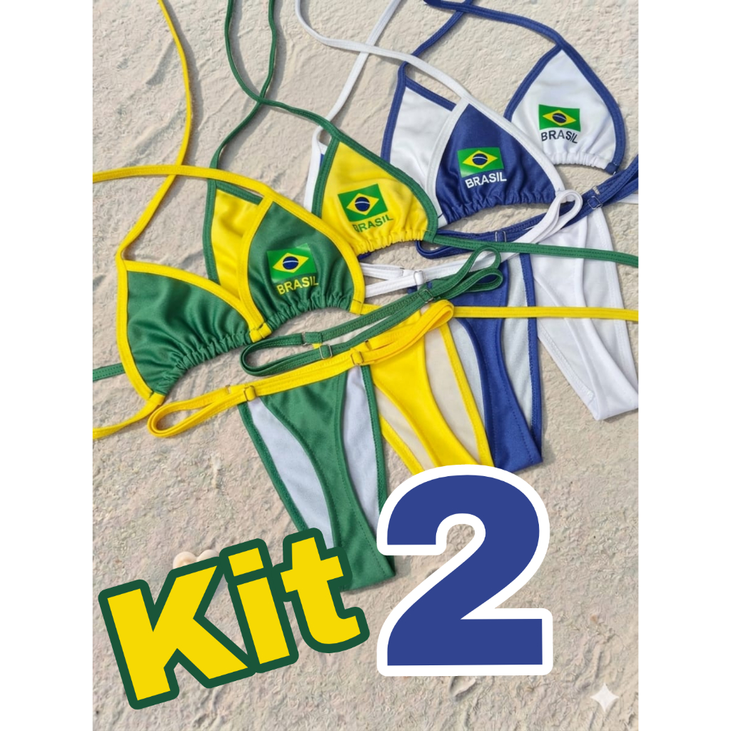 Kit 2 Biquínis Brasil Cortininha Ajustável ̵
