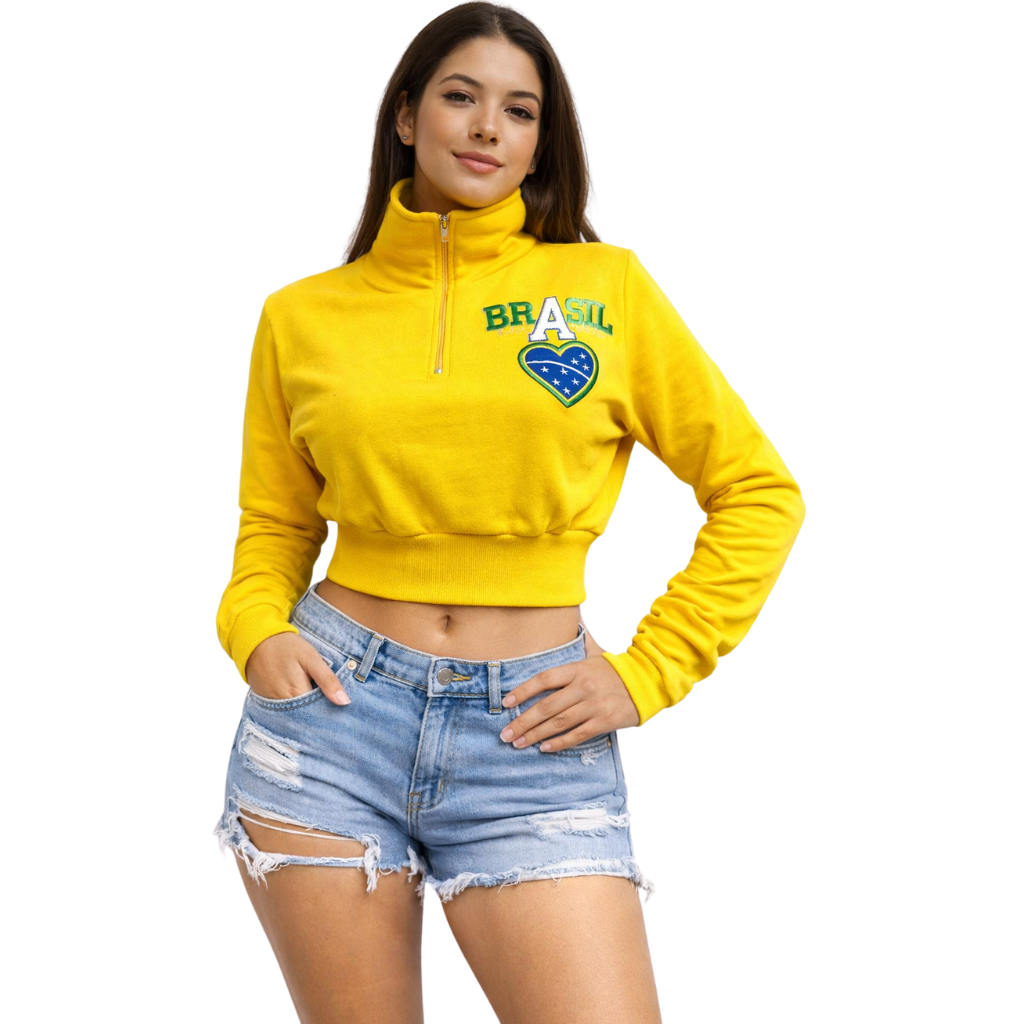 Cropped Moletom Moda Tendencia Femenina Blusa De F
