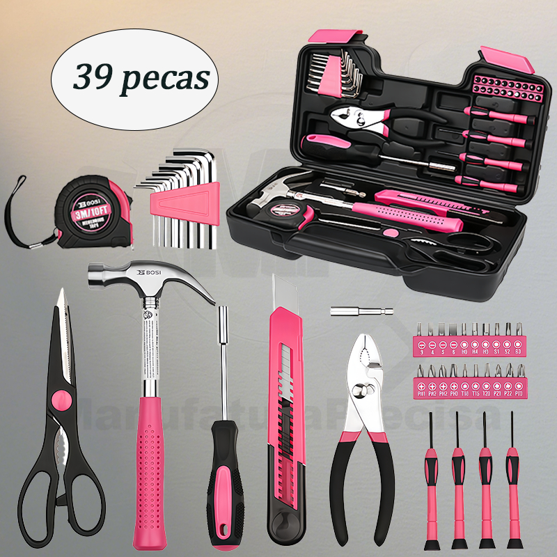 Kit 39 Peças De Rosa Ferramentas Para Uso Domesti