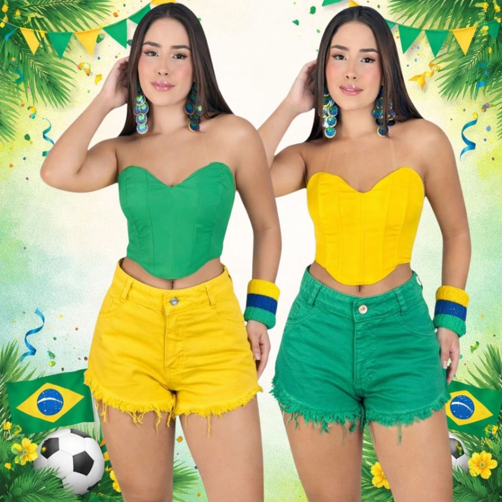 Short Jeans Feminino Brasil  Lançamento Copa do M