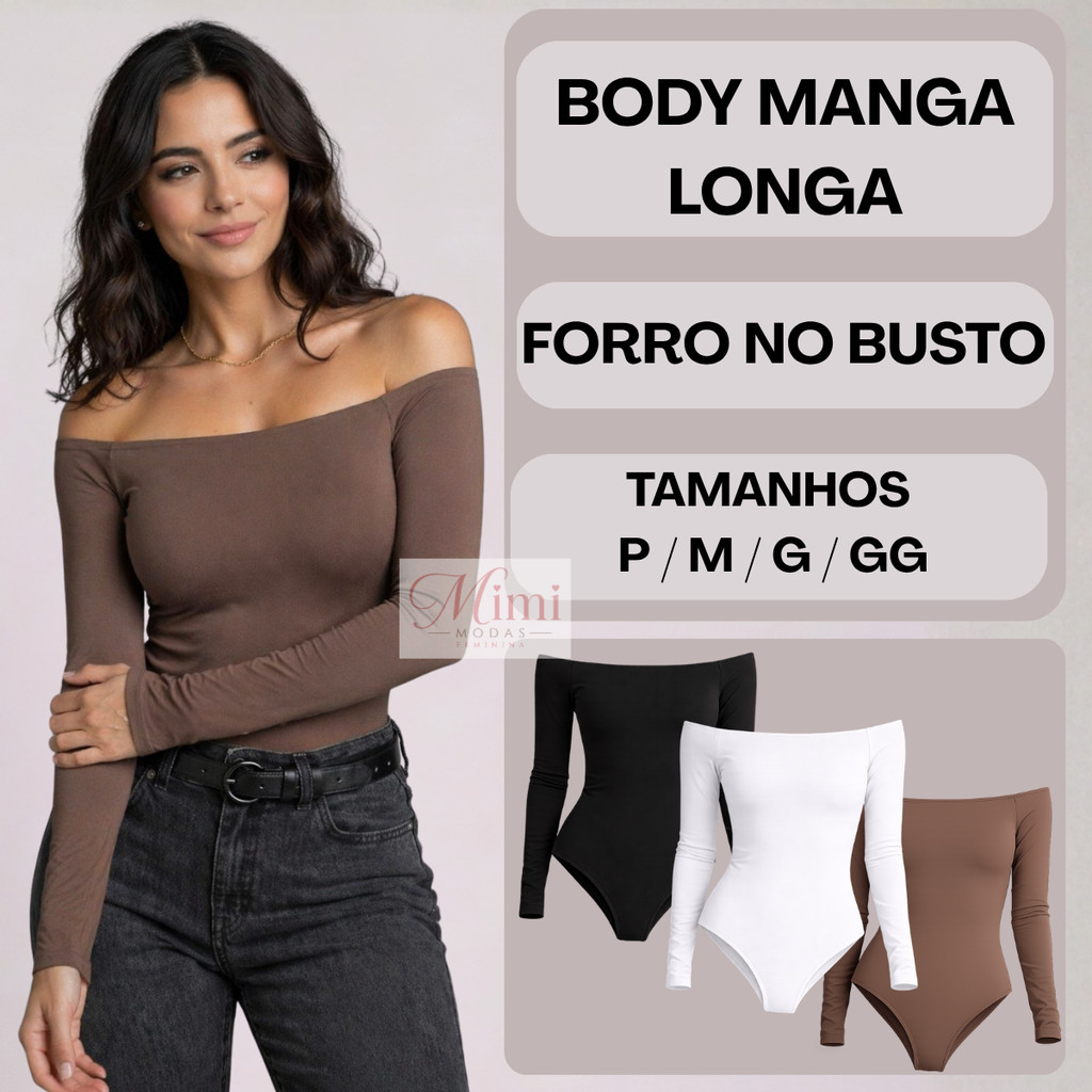Body Ombro a Ombro Manga Comprida Longa Blusa Femi