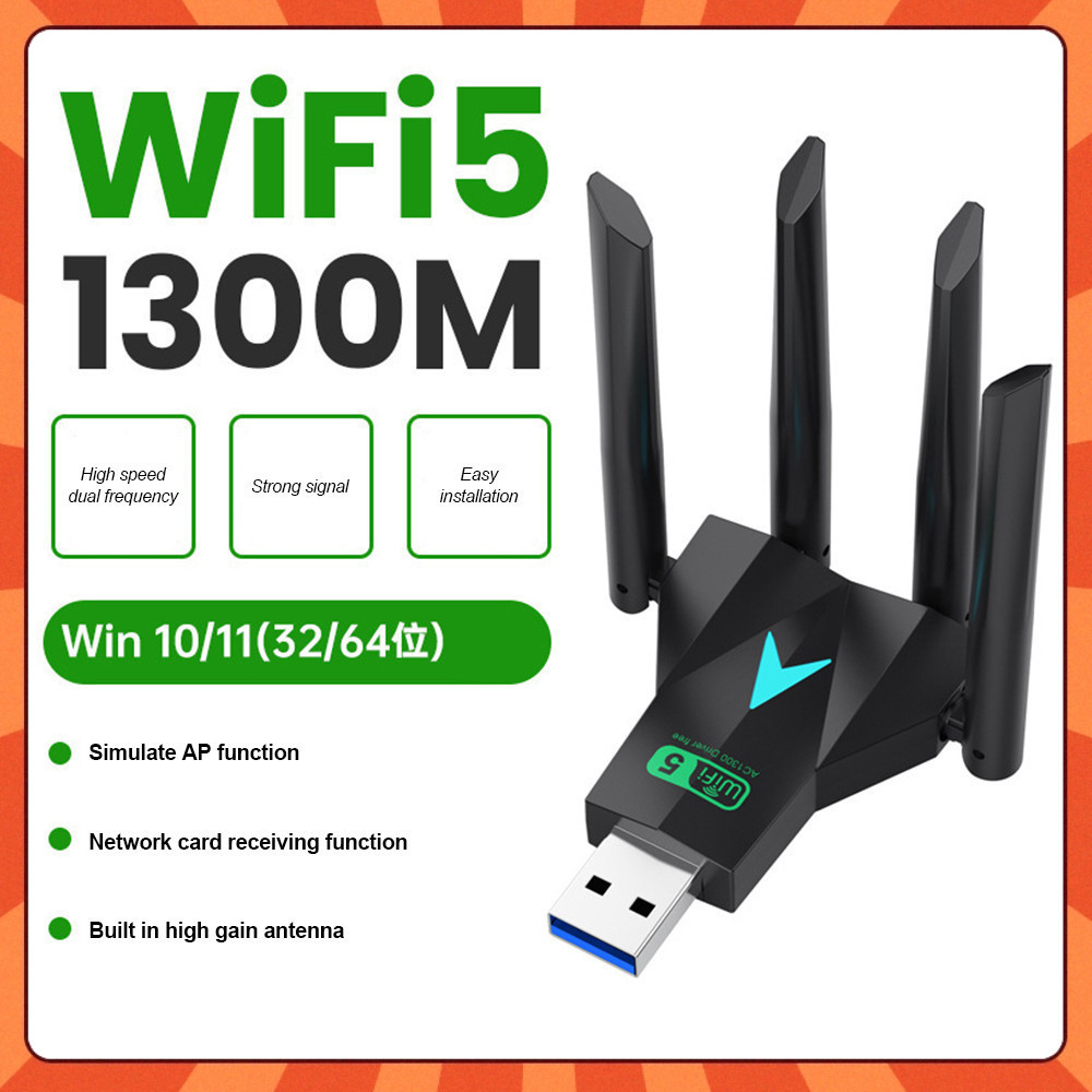 1300Mbps Adaptador USB Wifi 4 Antena 2.4GHz 5GHz P