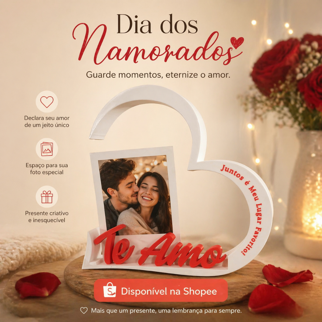 Porta Retrato Dia dos Namorados Coração com Letr