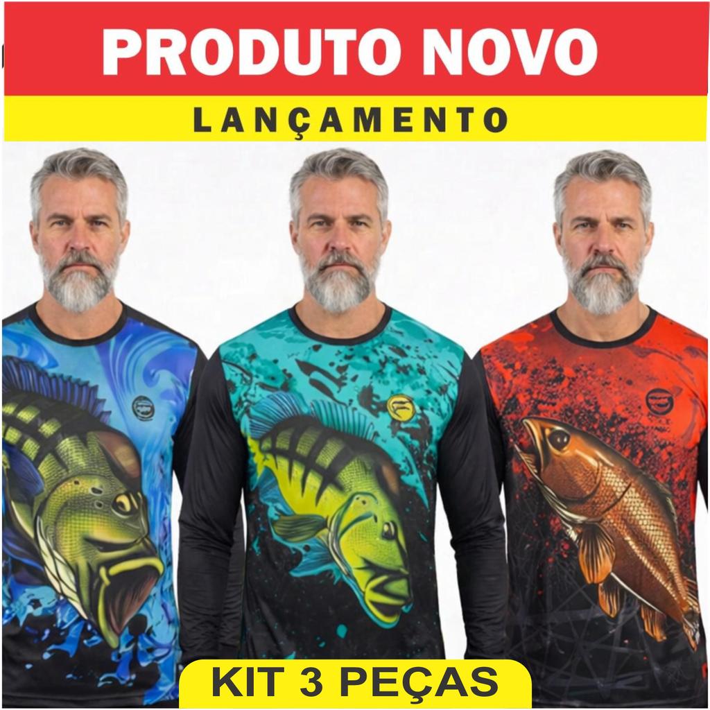 Kit3 Camisa de Pesca Manga Longa Dry Fit Masculina