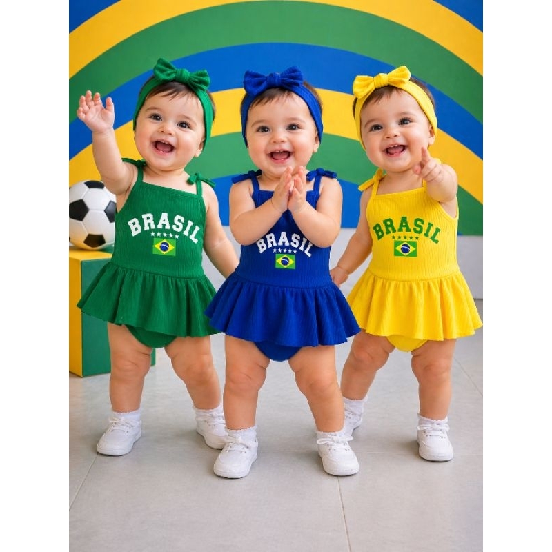 Body Bebê Menina com Faixa Verde e Amarelo Roupa 