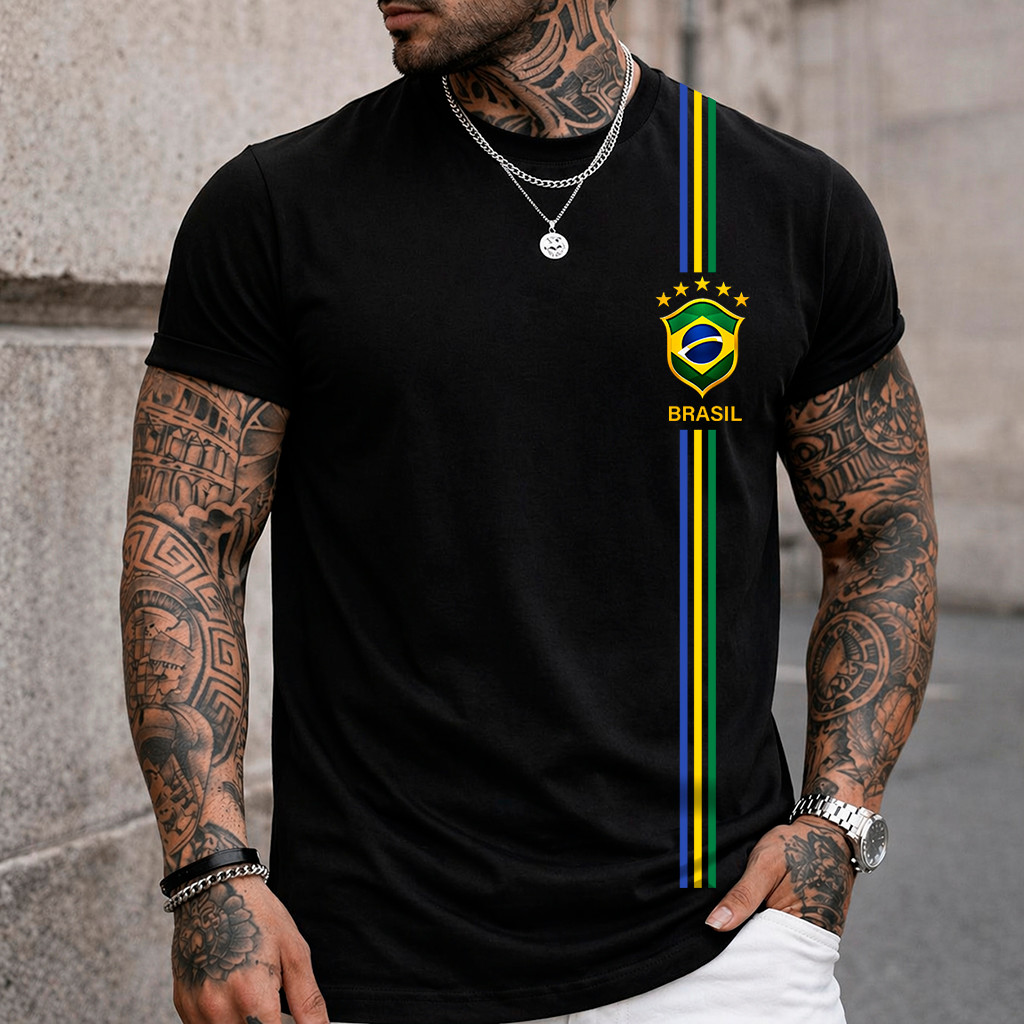 Camiseta Masculina Blusa Brasil 3 Listras T-shirt 