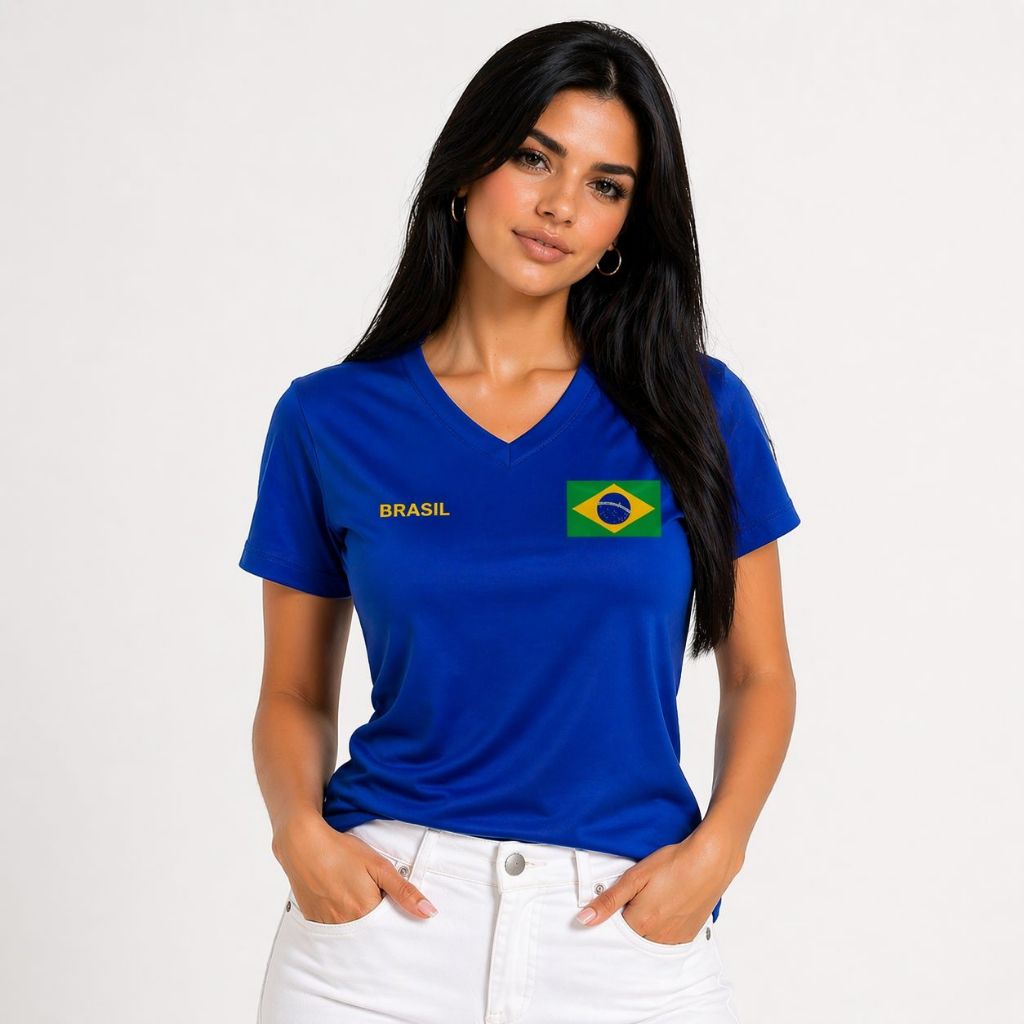 CAMISA BRASIL FEMININA BABY LOOK DRY FIT GOLA V CO