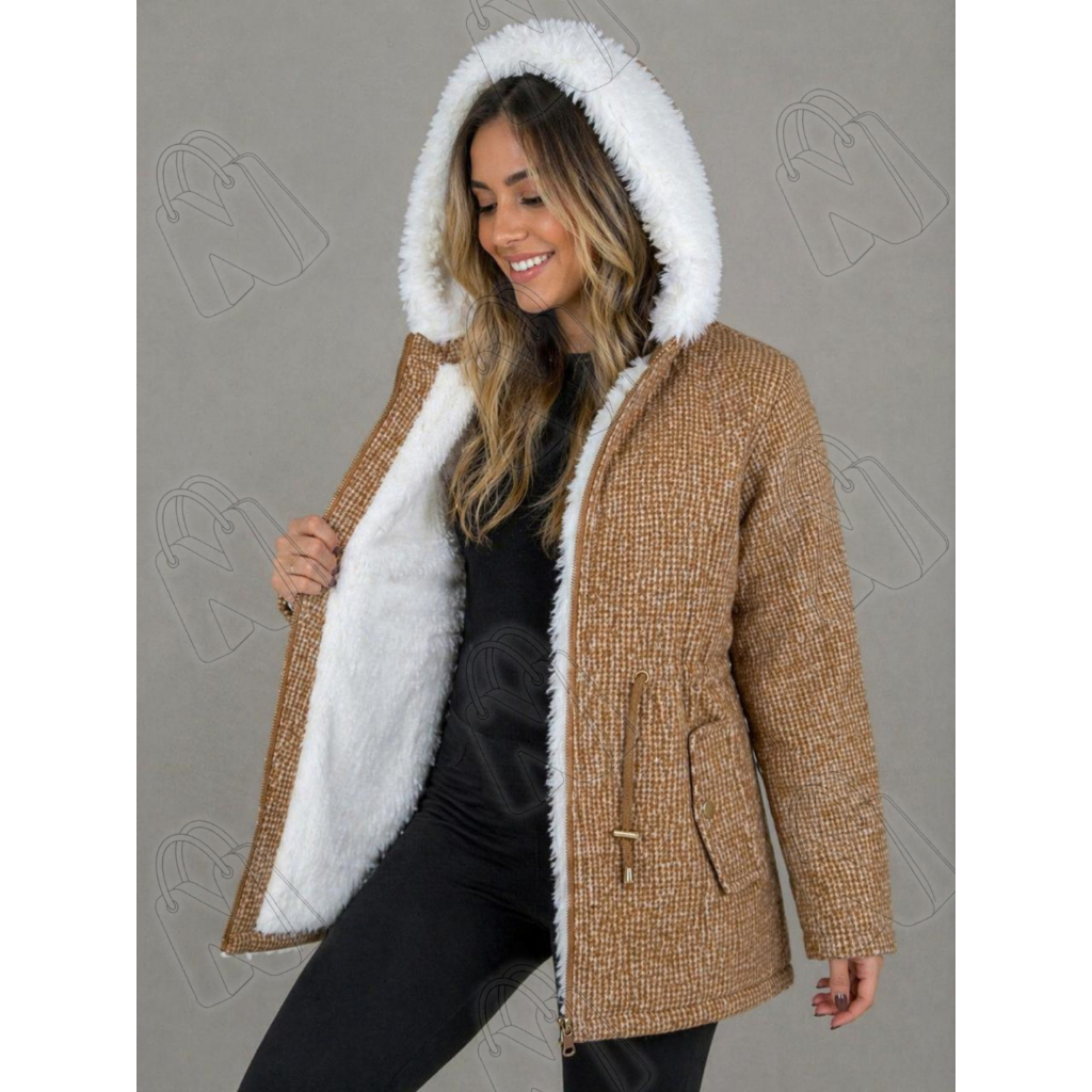Parka Forrada Feminina Dupla Face Peluciada Com Ca