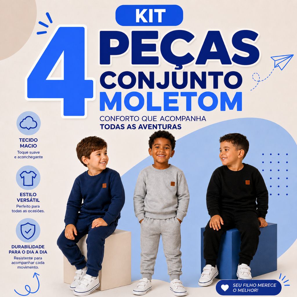 Kit 4 Peças LISOS Moletom Menino Infantil Masculi