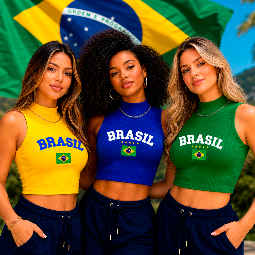 KIT 3 Cropped Gola Alta Canelado Top Regata P ao G