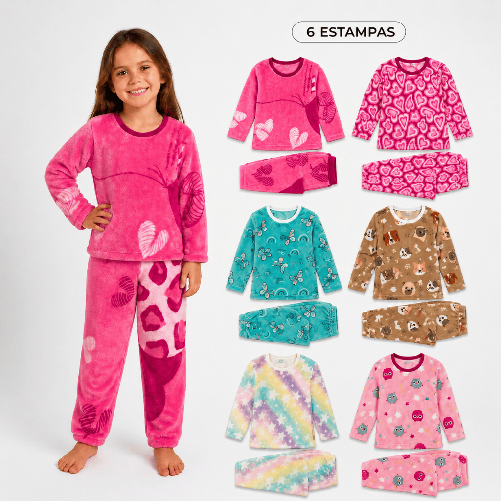 kit 1, 2 ou 3 Pijama Infantil Estampado em Fleece 