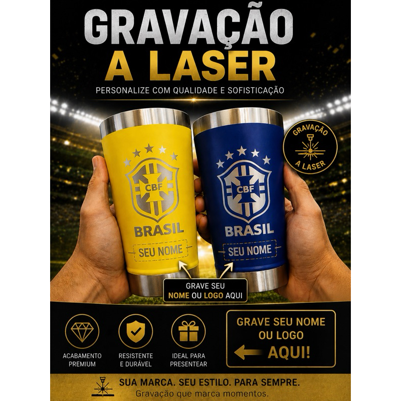 Copo térmico Brasil Premium Personalizado com gra