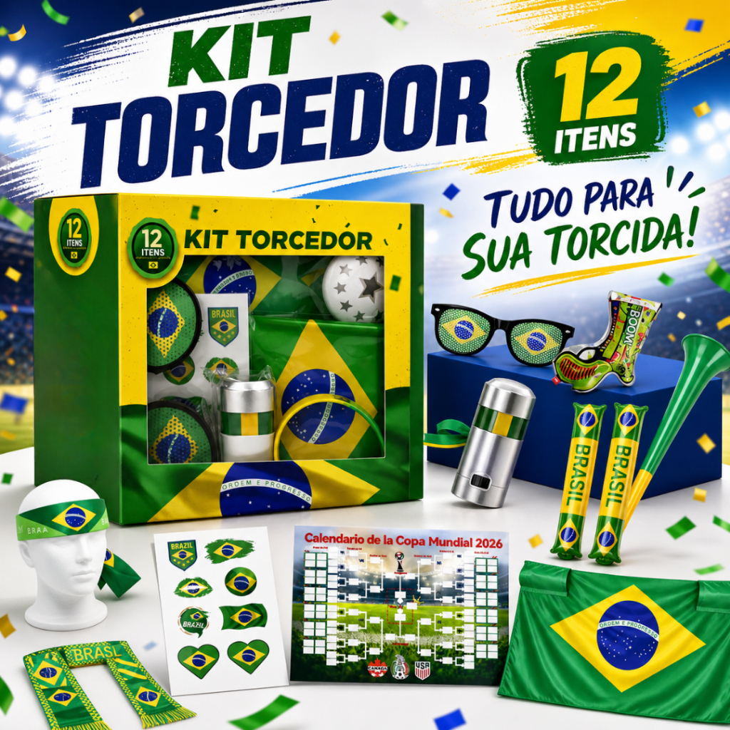 Kit Torcedor Copa do Mundo 2026 Brasil Futebol Ban