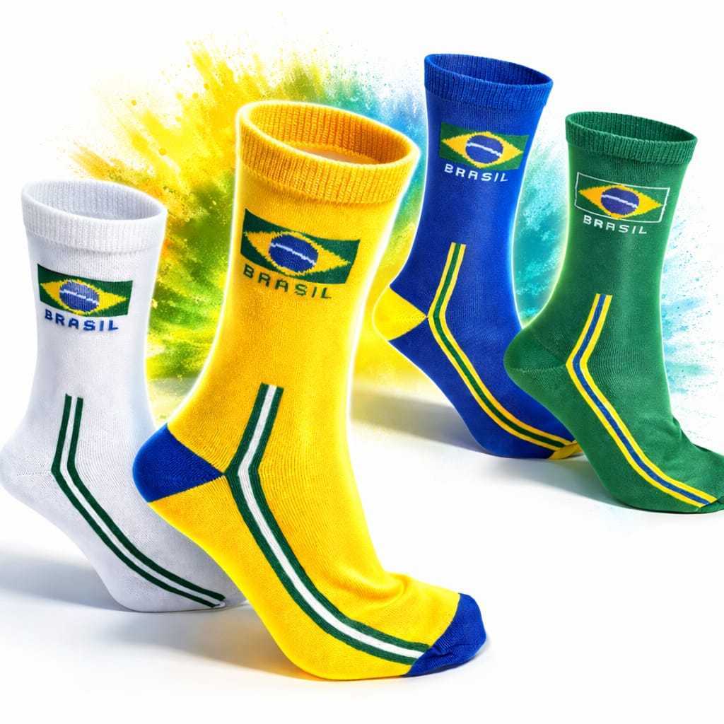 Kit 3 Pares Meia Brasil Cano Alto Unissex Copa do 