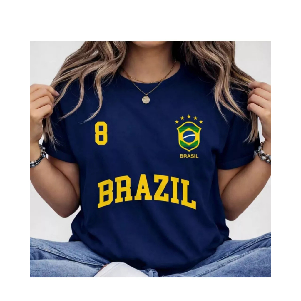 Blusa Feminina Brasil T-shirt Verão Algodão̷