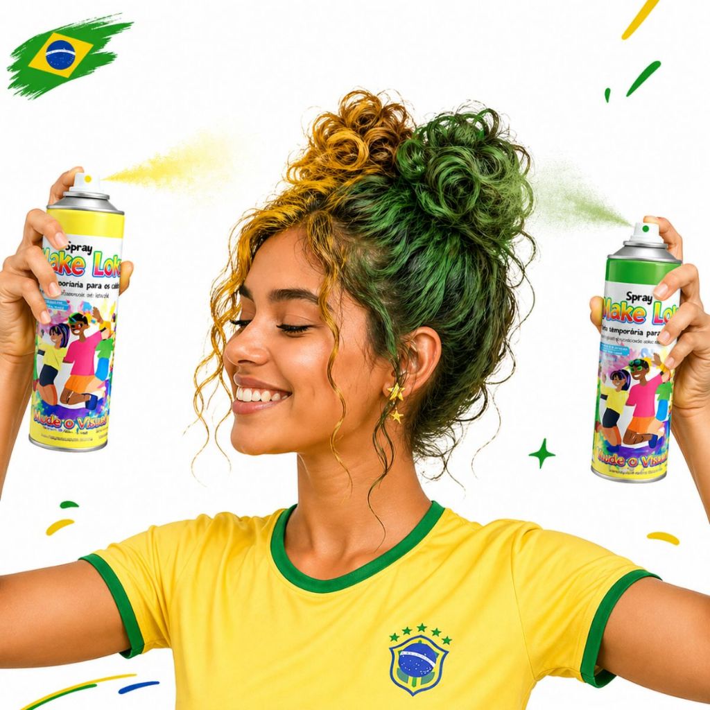 Kit Spray Temporário Verde e Amarelo Para Cabelo 