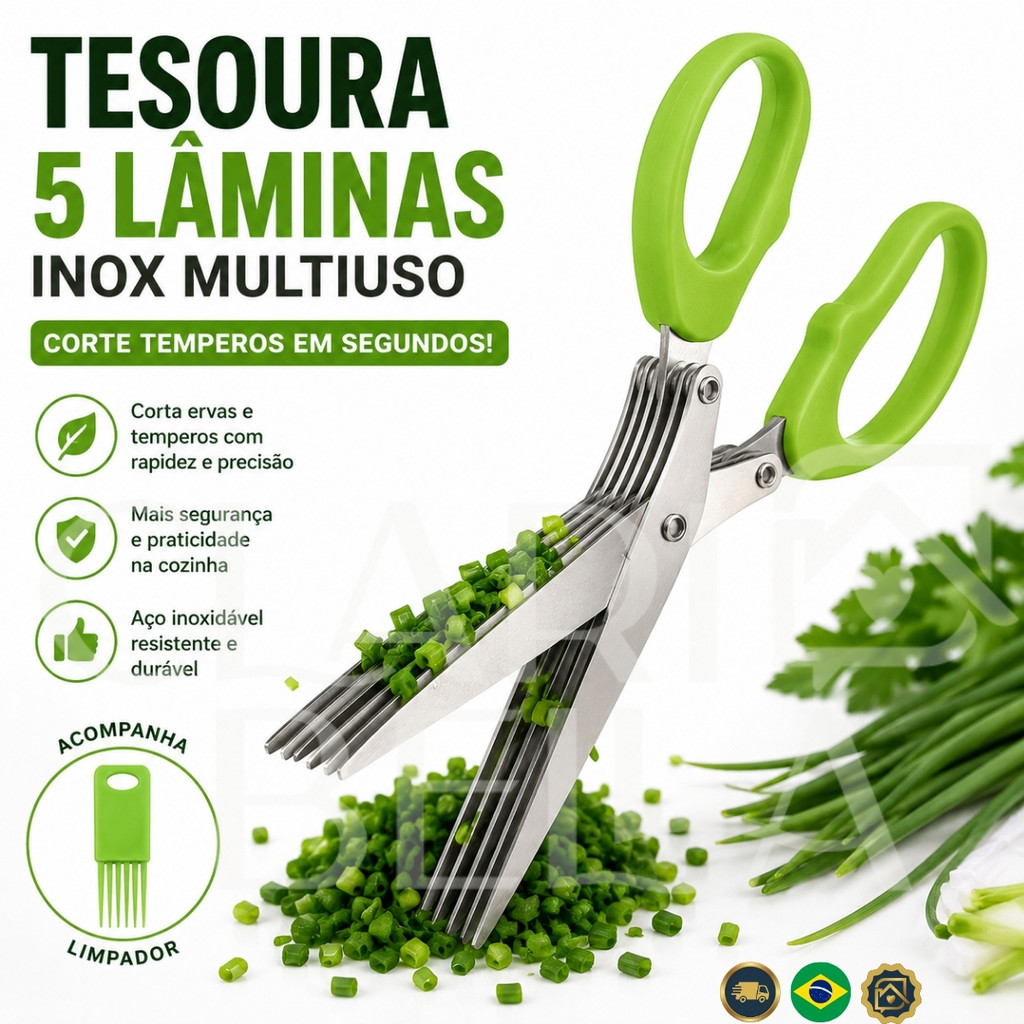 Tesoura Multiuso 5 Lâminas Inox Para Temperos Erv